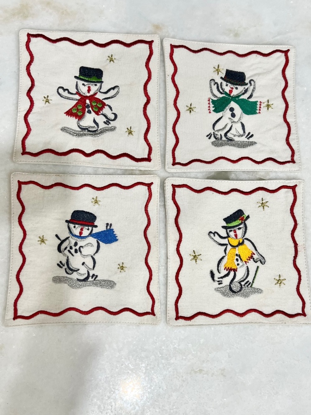Snowmen Cloth Cocktail Squares - Set of 4